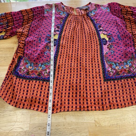 BHANUNI Anthropologie Viscose Emilia Peasant Vibrant Pink Oversize Beaded Top XS - Picture 10 of 14